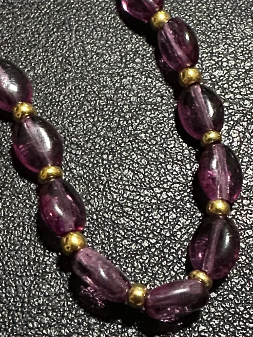 Purple Lucite Oval Beads & Gold Tone Spacer Continuous Vintage Flapper Necklace